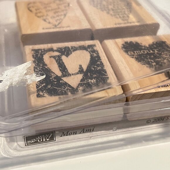Stampin Up! Mon Ami 2004 Wooden Rubber Stamps Set Of 4 Heart Designs - Picture 3 of 3